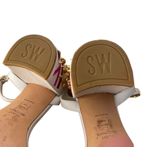 Stuart Weitzman White Studded Embroidered City Sandals Size 8.5 - Picture 8 of 8
